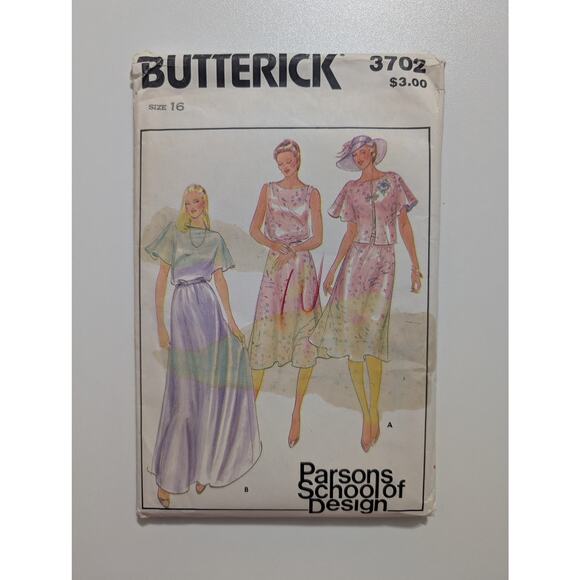 3702 Butterick Vintage Flutter Dress Shirt Jacket Pattern 1970's Size 16 - Picture 1 of 3